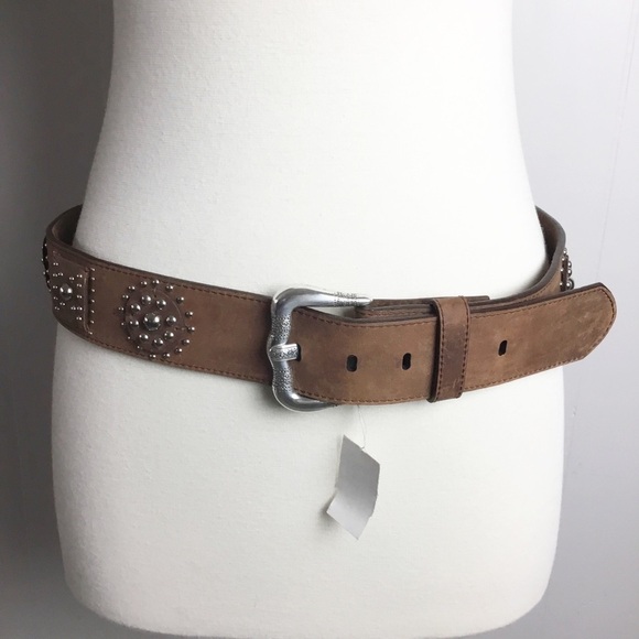 Vintage Brighton Brown Leather Studded Belt Size 34 L New